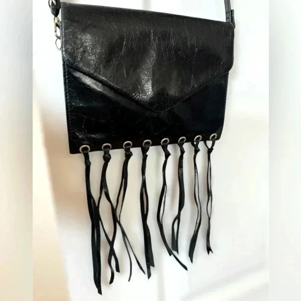 Hobo Leather Crossbody Purse with Fringe Tassel, Removable Shoulder Strap - Picture 10 of 12